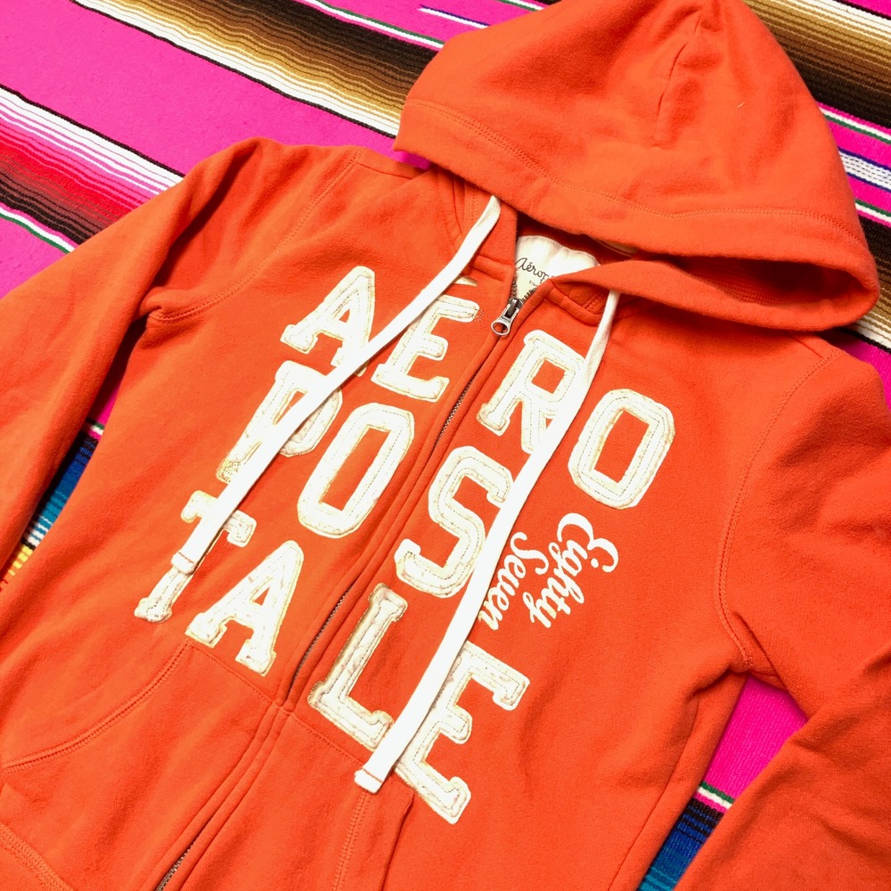 Vintage Y2K Aeropostale Hoodie Men S Full Zip Up Puff Print Spellout Surf Skater